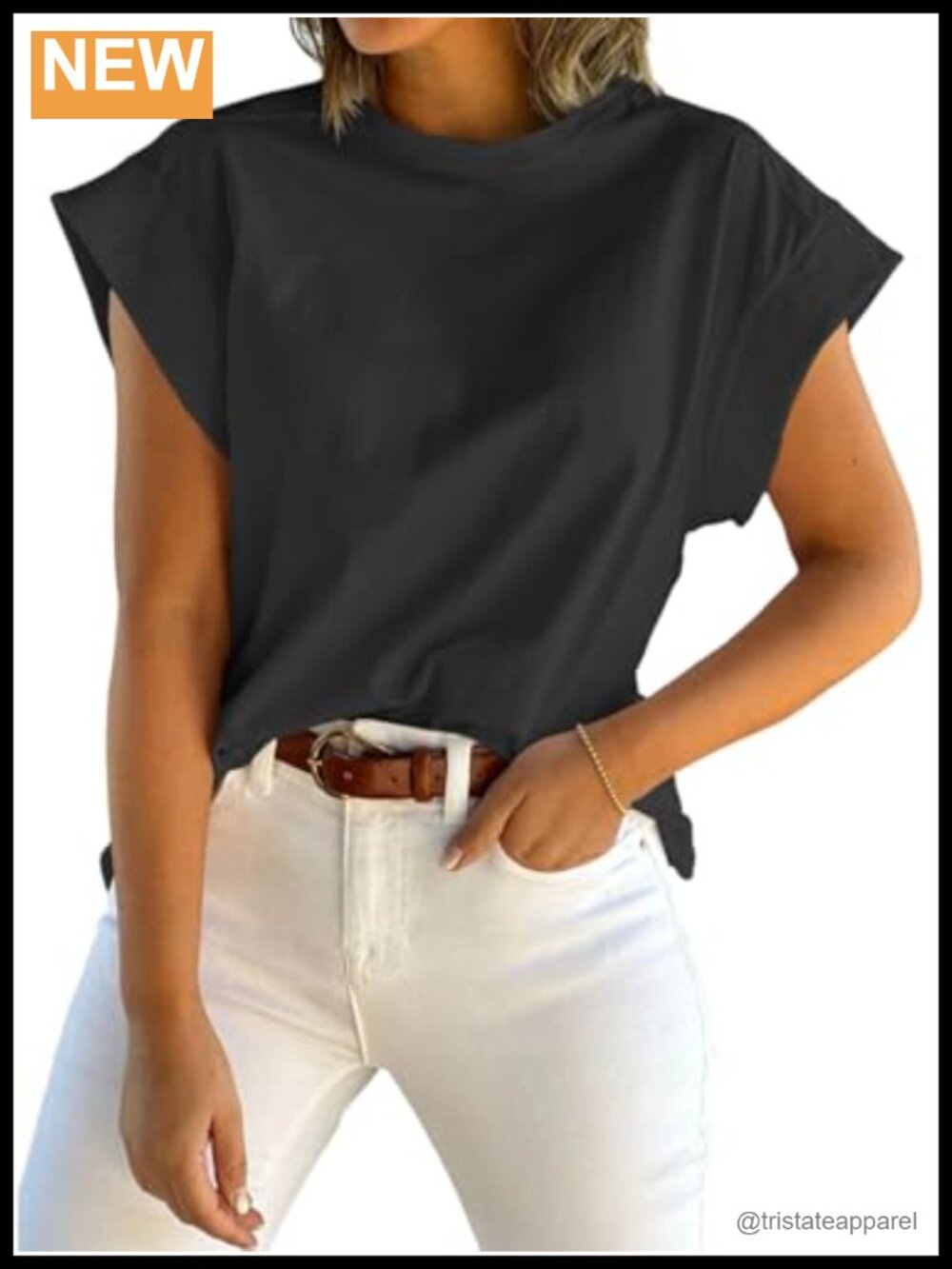 Womens Cap Sleeve Tank Top Crewneck Loose Fit Casual Basic Tee